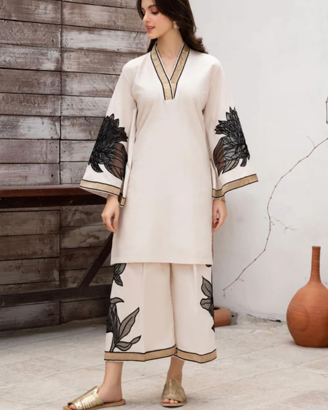Almond EMB Shirt With Almond EMB Plazo