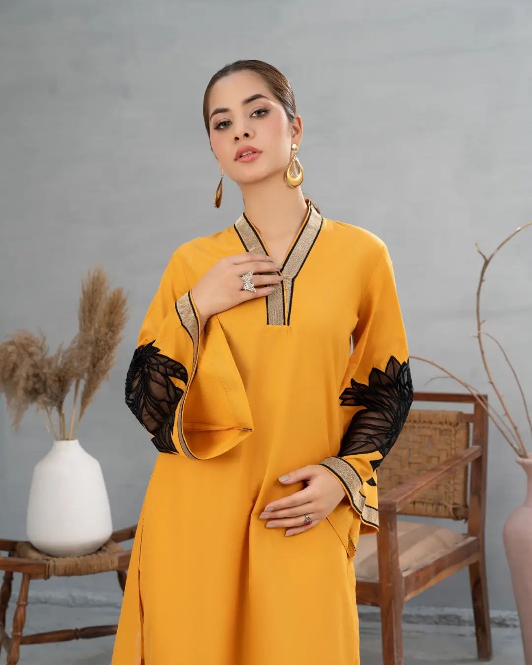 Almond EMB Shirt With Almond EMB Plazo