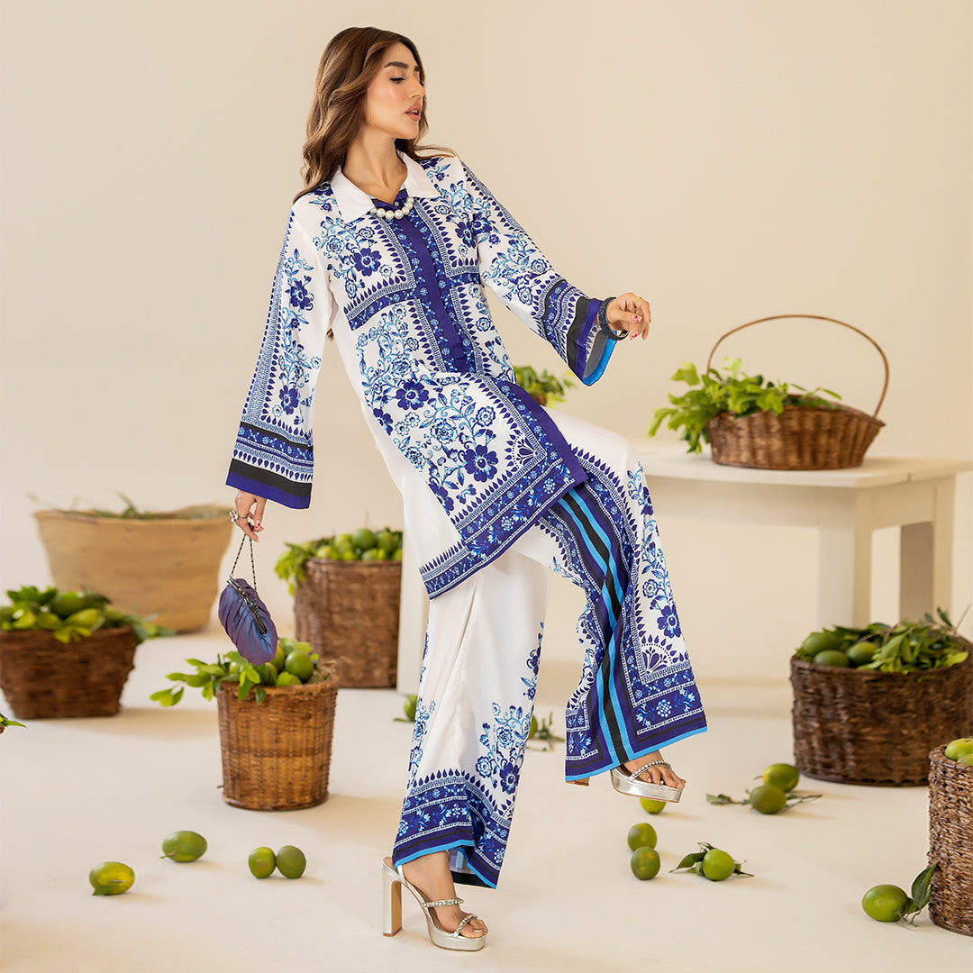 KHADDAR WHITE DIGITAL PRINTED 2Pc