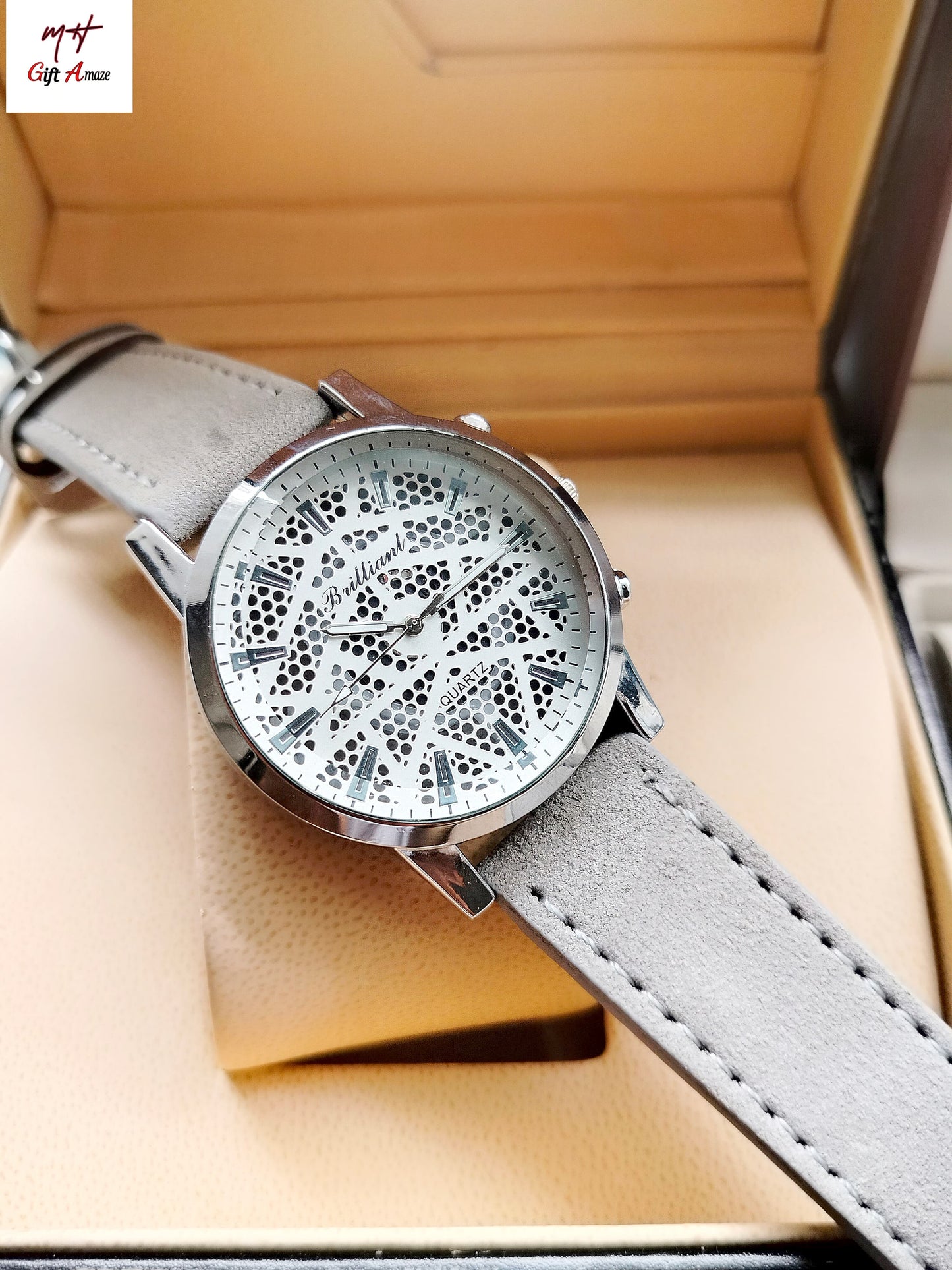Leather strap men watch