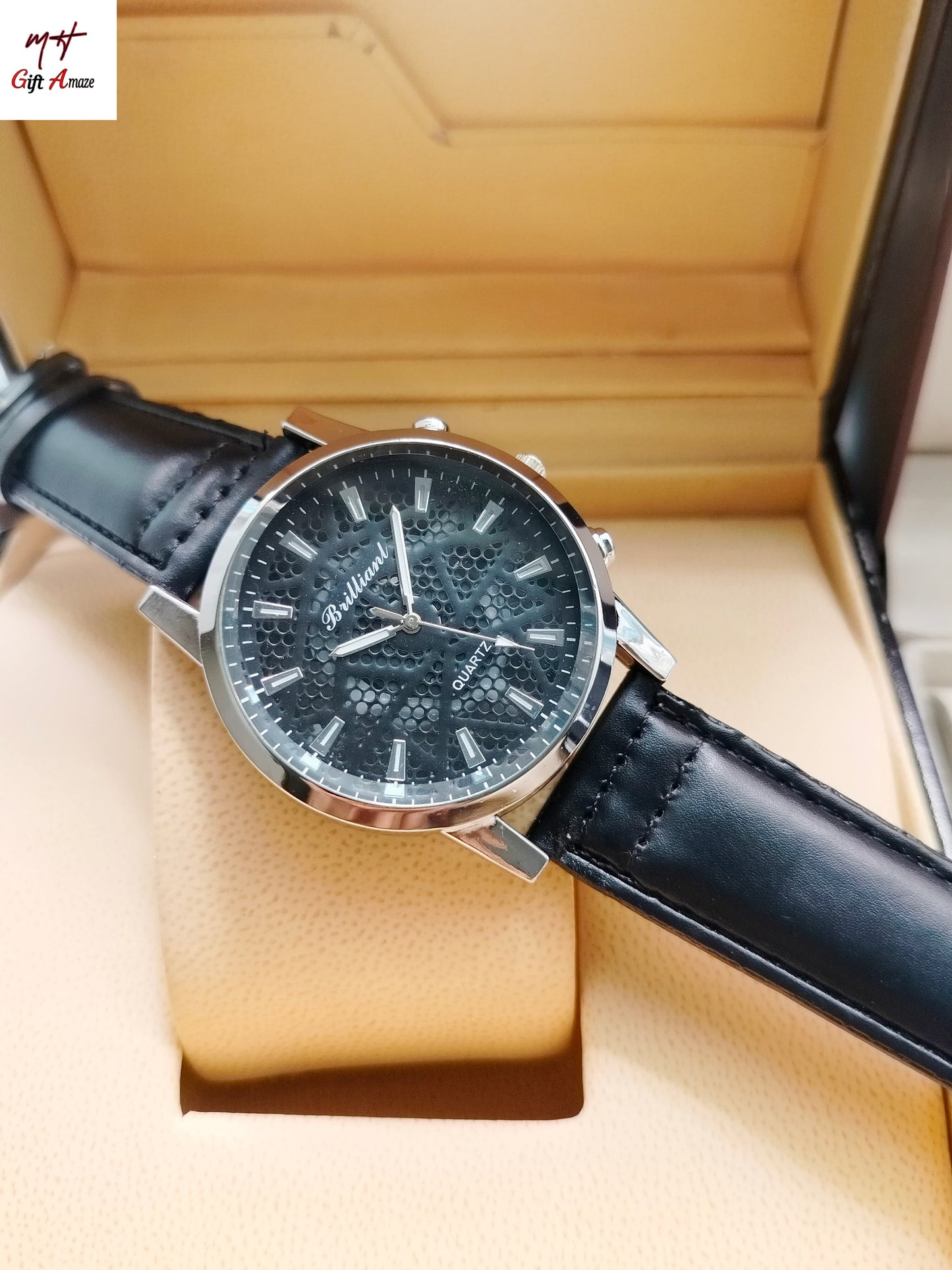 Leather strap men watch