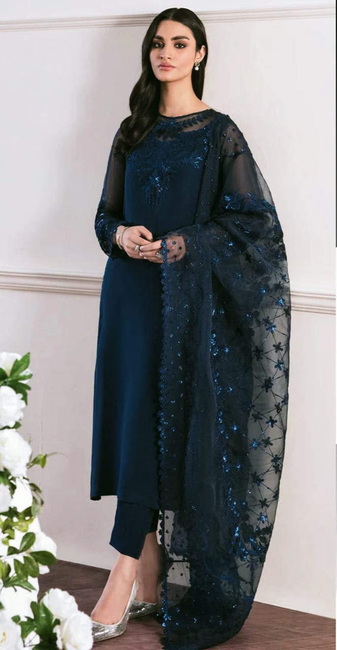 Chiffon shirt &Silk trouser with organza dupatta