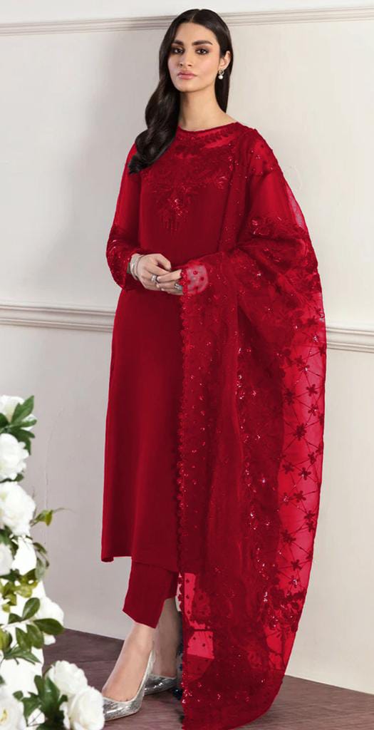 Chiffon shirt &Silk trouser with organza dupatta