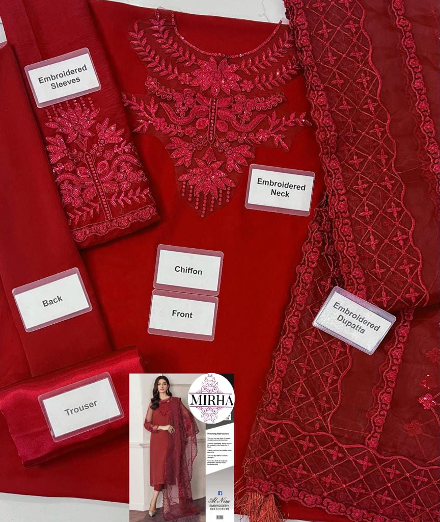 Chiffon shirt &Silk trouser with organza dupatta