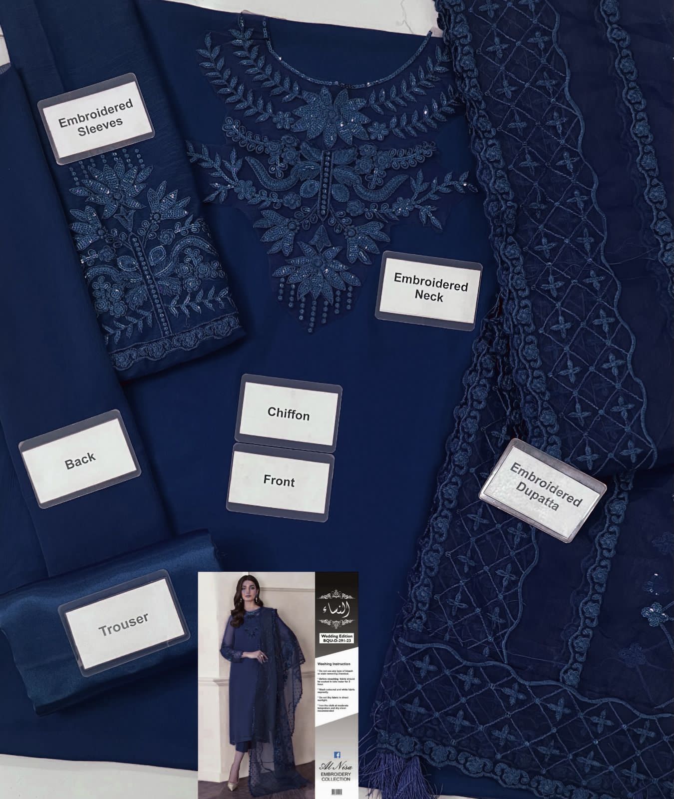 Chiffon shirt &Silk trouser with organza dupatta