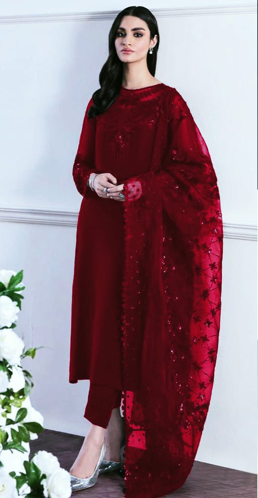 Chiffon shirt &Silk trouser with organza dupatta