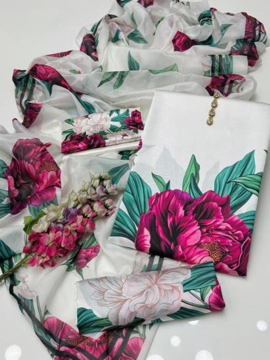 Floral Digital Printed 3pc Silk Fabric