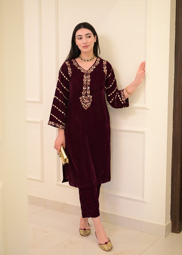 Fancy Embroidered Velvet 2pc Stitched Suit