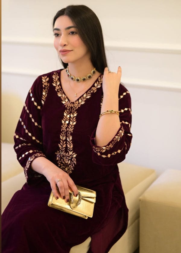 Fancy Embroidered Velvet 2pc Stitched Suit