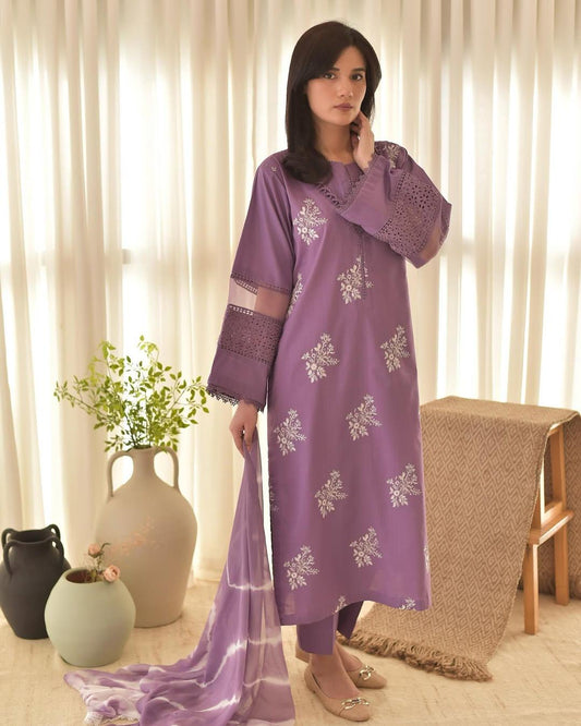 HORIYA Purple LAWN EMB 3pc